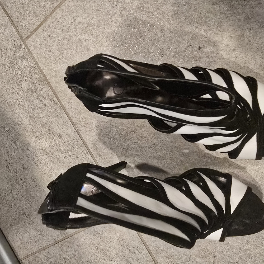 Black and White Strappy Heels